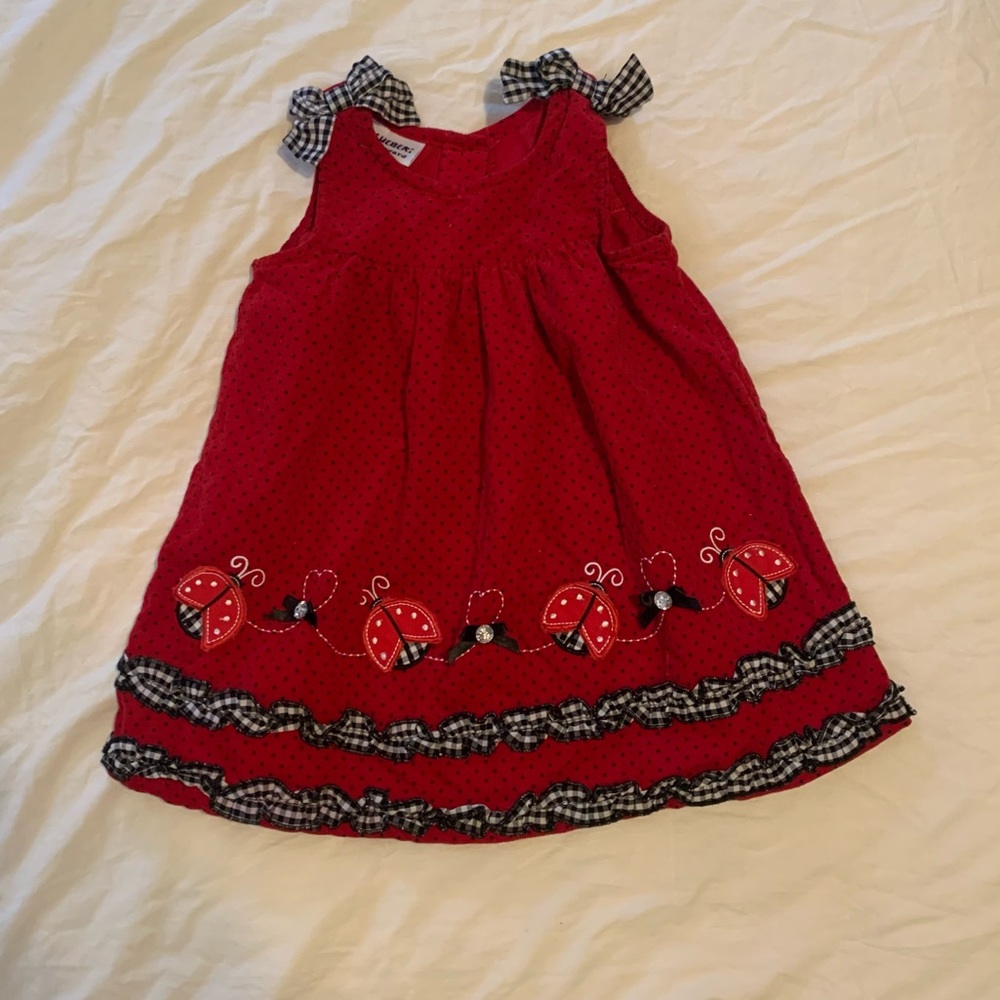 Girls Corduroy Jumper Ladybug Vintage 18mo Winter stylish warm Valentine’s Day